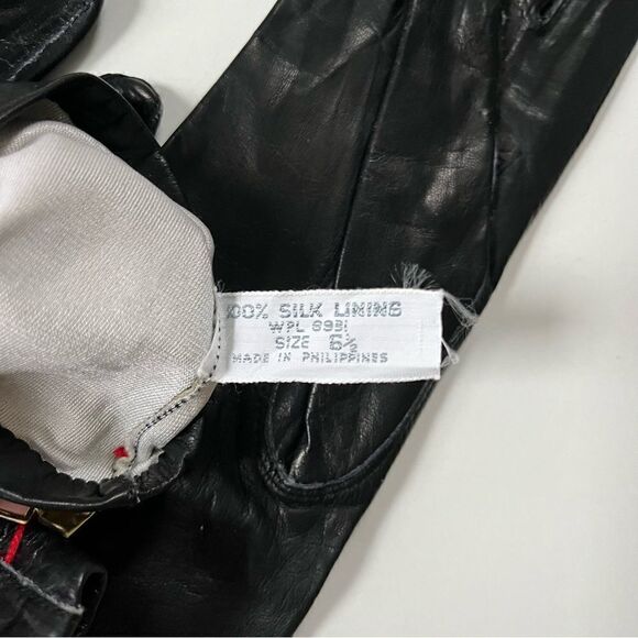 Miss Aris NWT Vintage Silk Lined Black Leather Gloves 6.5 - Picture 4 of 8